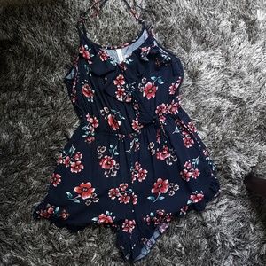 Red and black floral romper